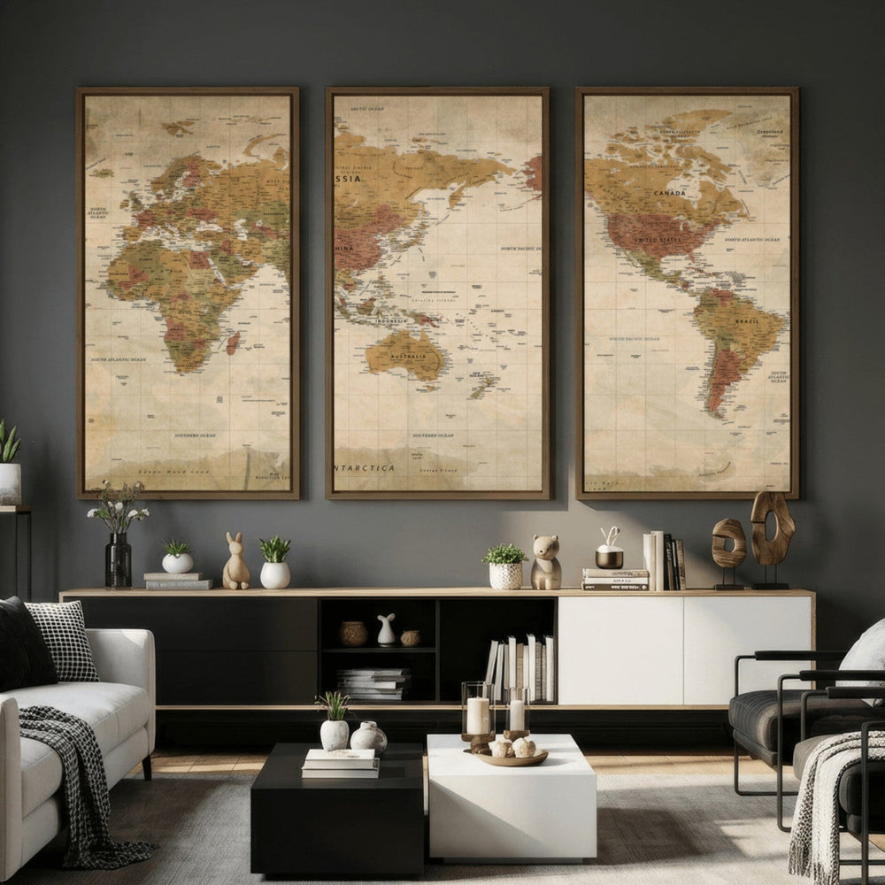 Vintage Detailed World Map Wall Art Canvas Print – Antique
