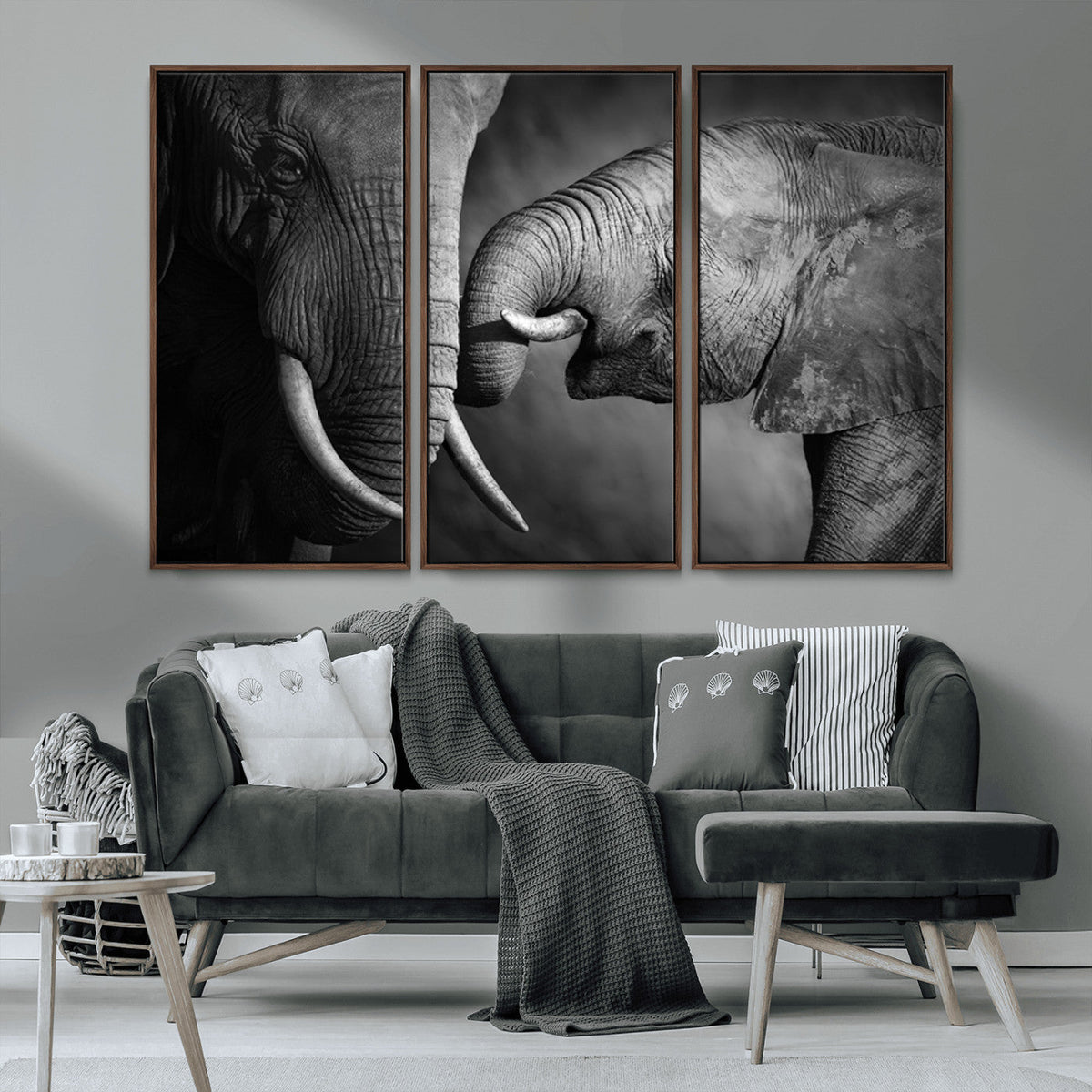 Elephant Family Wall Art Canvas, Framed Elephant Family