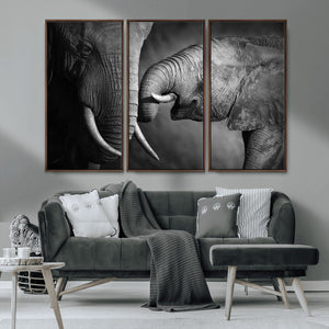Elephant Family Wall Art Canvas, Framed Elephant Family