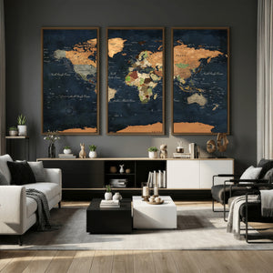Vintage World Map Canvas Wall Art – Detailed Map with