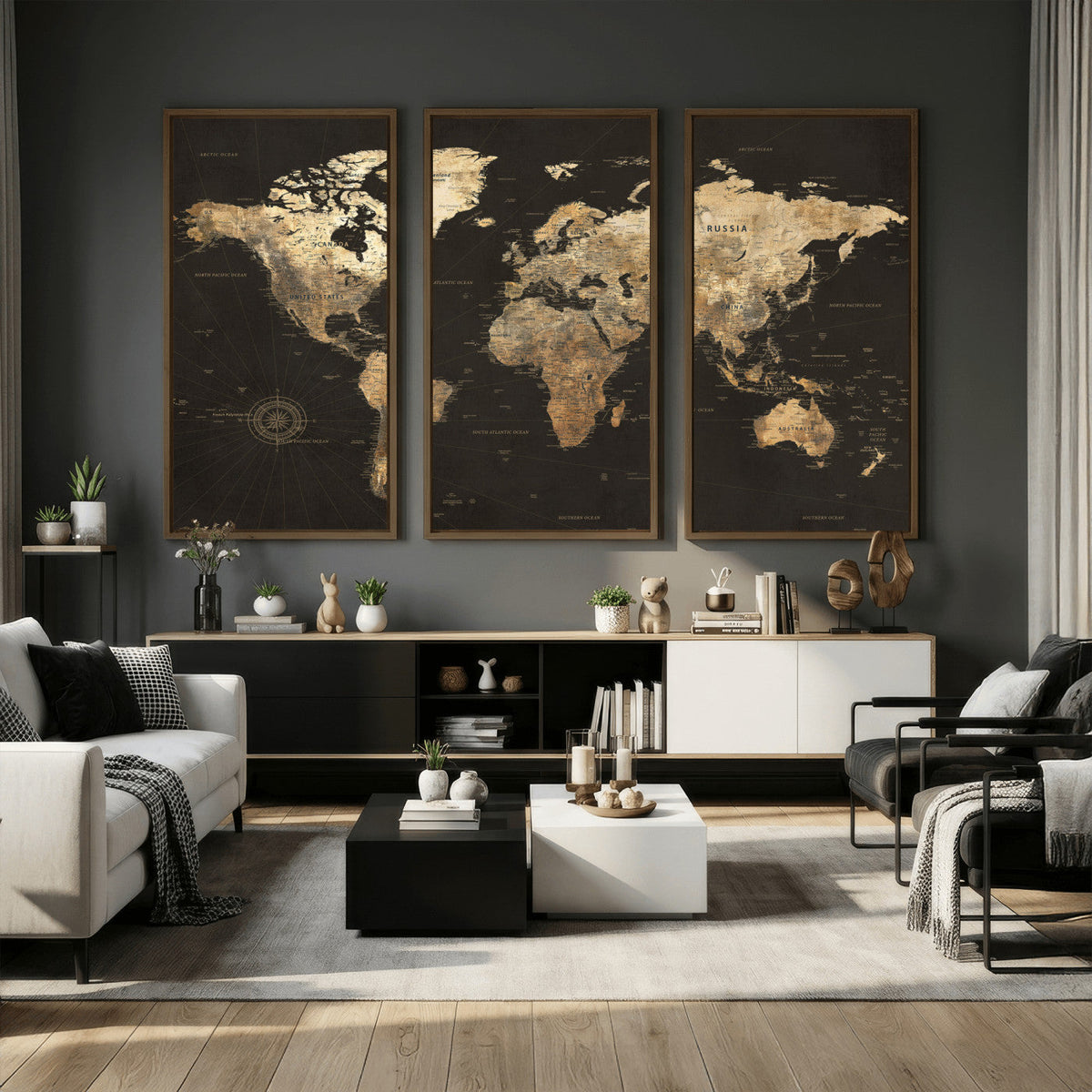 Framed World Map with Pin Canvas Print – Detailed World Map
