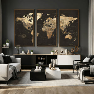 Framed World Map with Pin Canvas Print – Detailed World Map