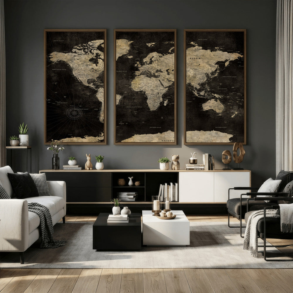 Push Pin World Map Canvas Wall Art Print, Interactive Travel