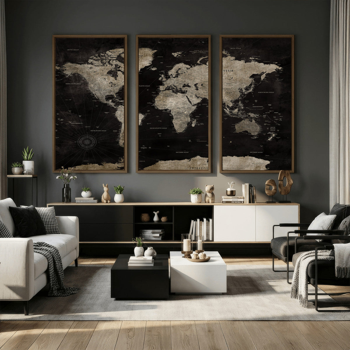 Detailed World Map Wall Art Print - Large Framed World Map