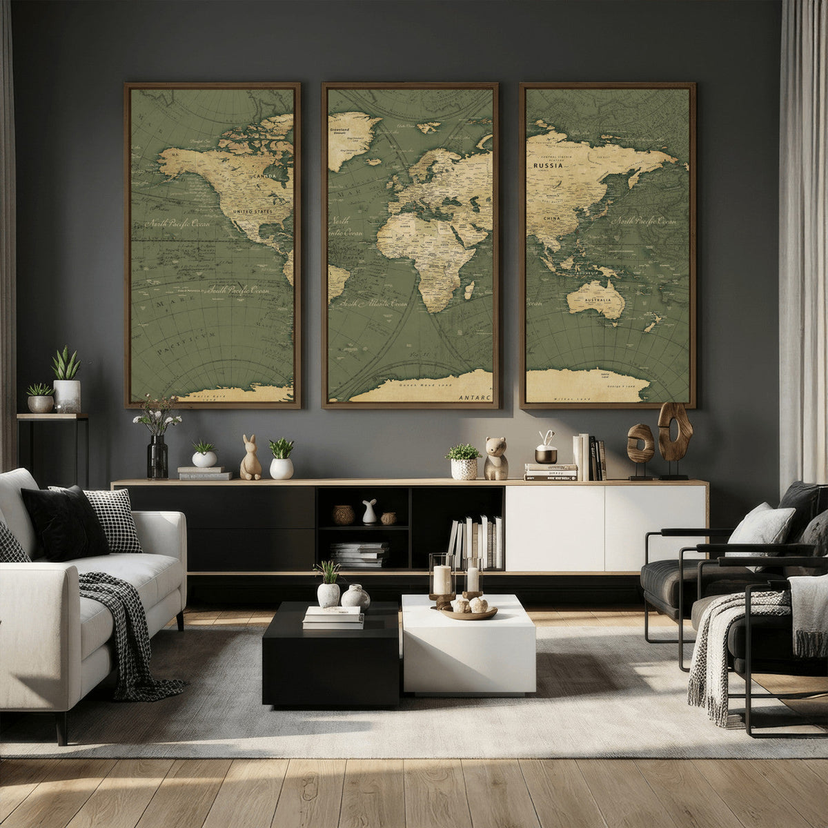 Large World Map Canvas Wall Art Print for Study Room Decor -