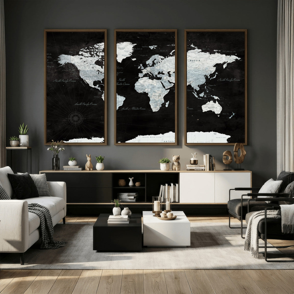 World Map Canvas Print – Framed Push Pin Wall Art, Color