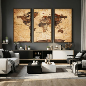 Modern Red and Gray World Map Canvas Print – Framed Wall Art