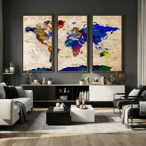 Watercolor World Map Canvas Print – Framed Wall Art for