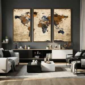 World Map Wall Art Canvas Print, Modern Decorative Framed