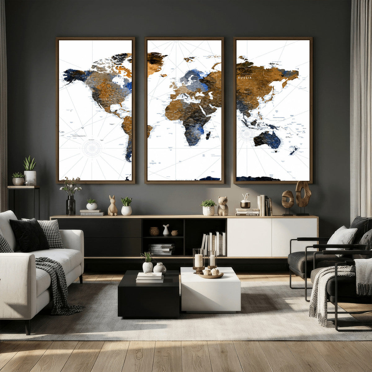 Colorful Watercolor World Map Canvas Wall Art – Framed