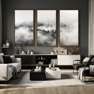 Foggy Forest Wall Art Canvas Print, Misty Pine Tree