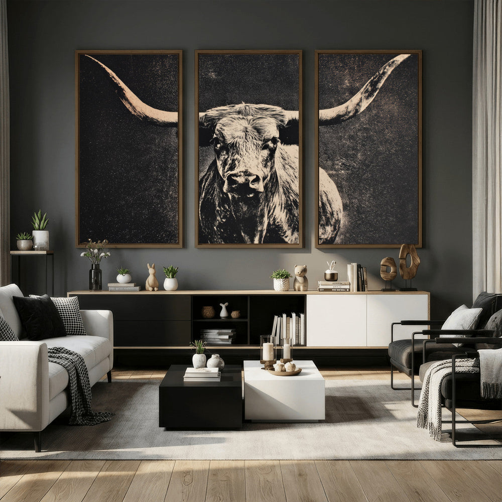 Vintage Texas Longhorn Bull Wall Art Canvas Print, Cow