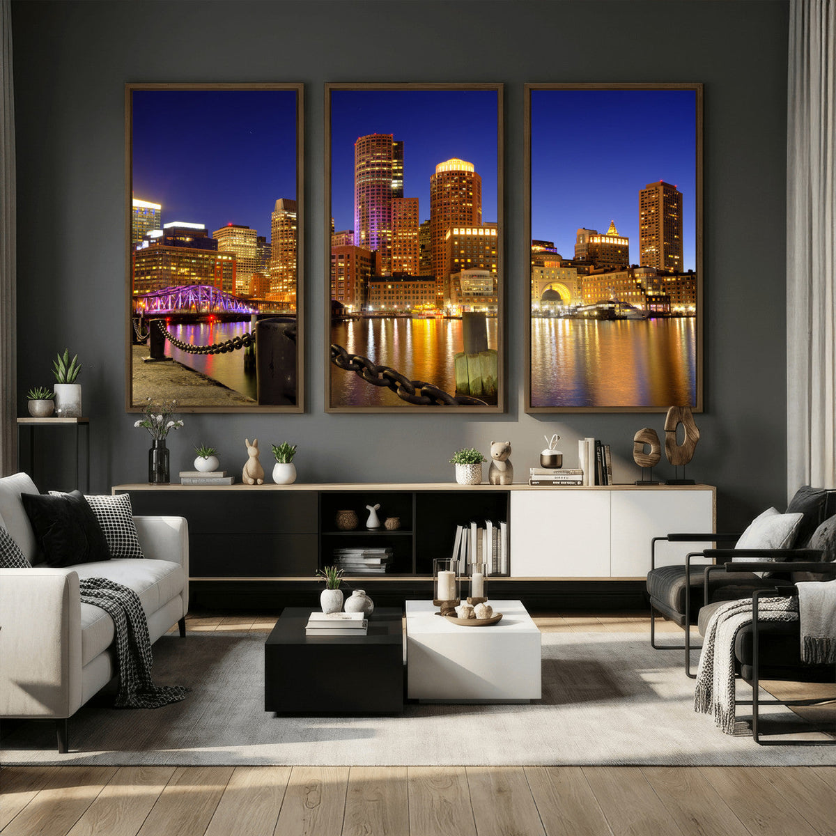 Boston Wall Art Canvas Print, Boston City Downtown Night