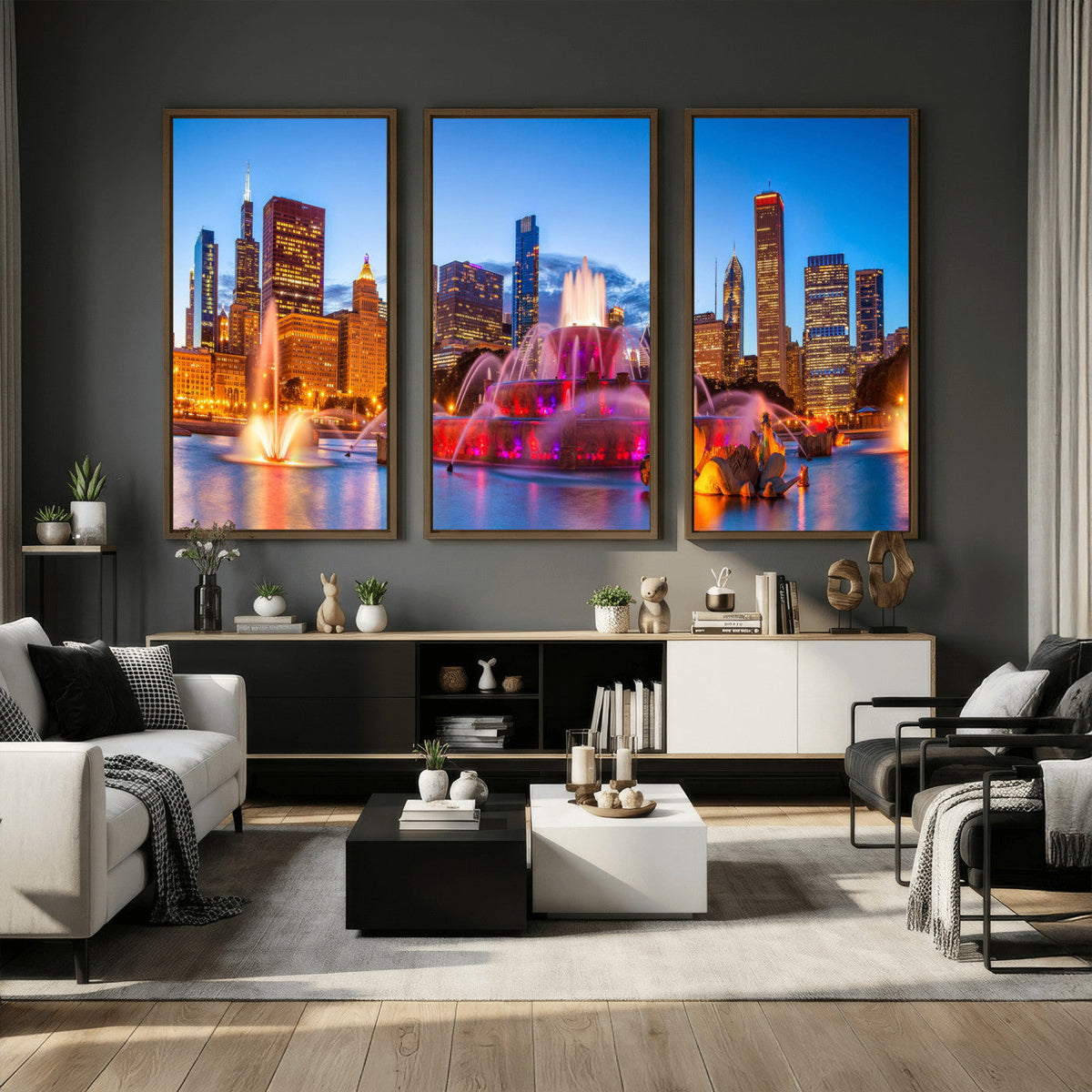 Chicago Wall Art Canvas Print, Chicago City Downtown Night