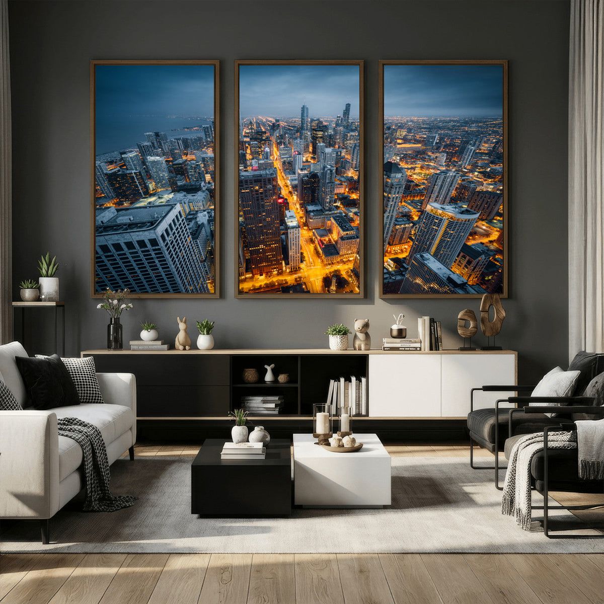 Chicago Wall Art Canvas Print - Chicago City Downtown Night