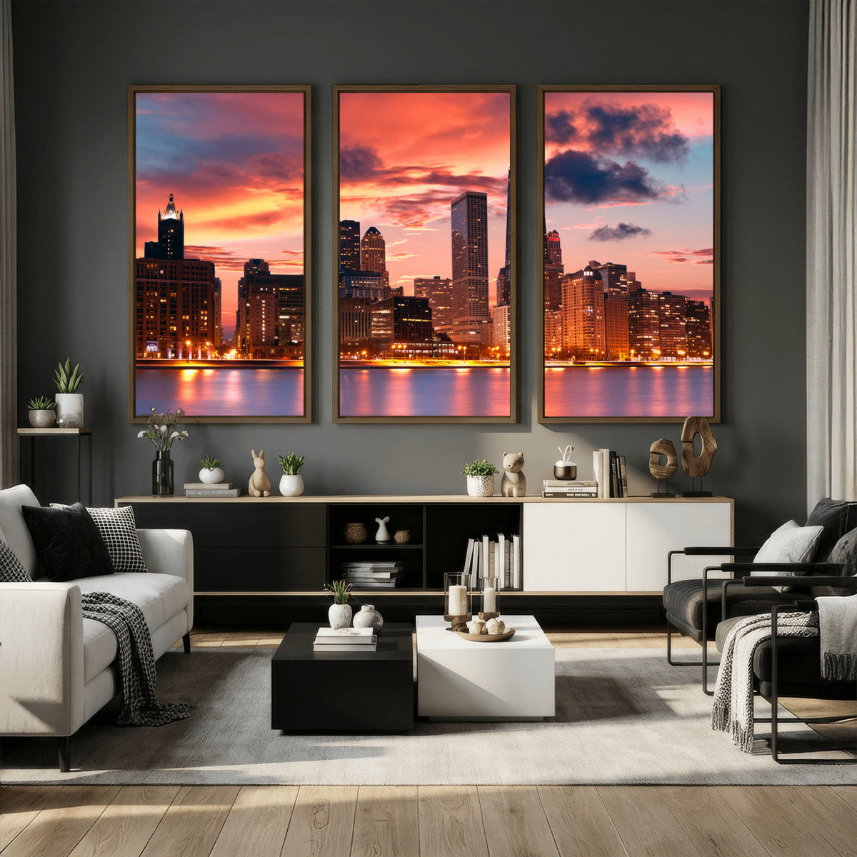 Chicago Wall Art Canvas Print - Chicago City Downtown Night