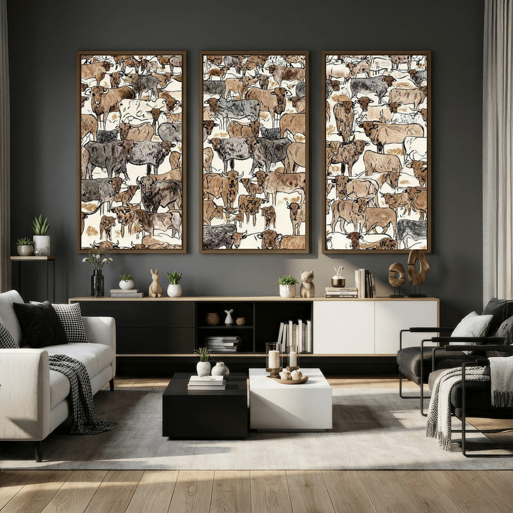 Abstract Longhorn Wall Art Canvas Print - Cow Animal Drawing