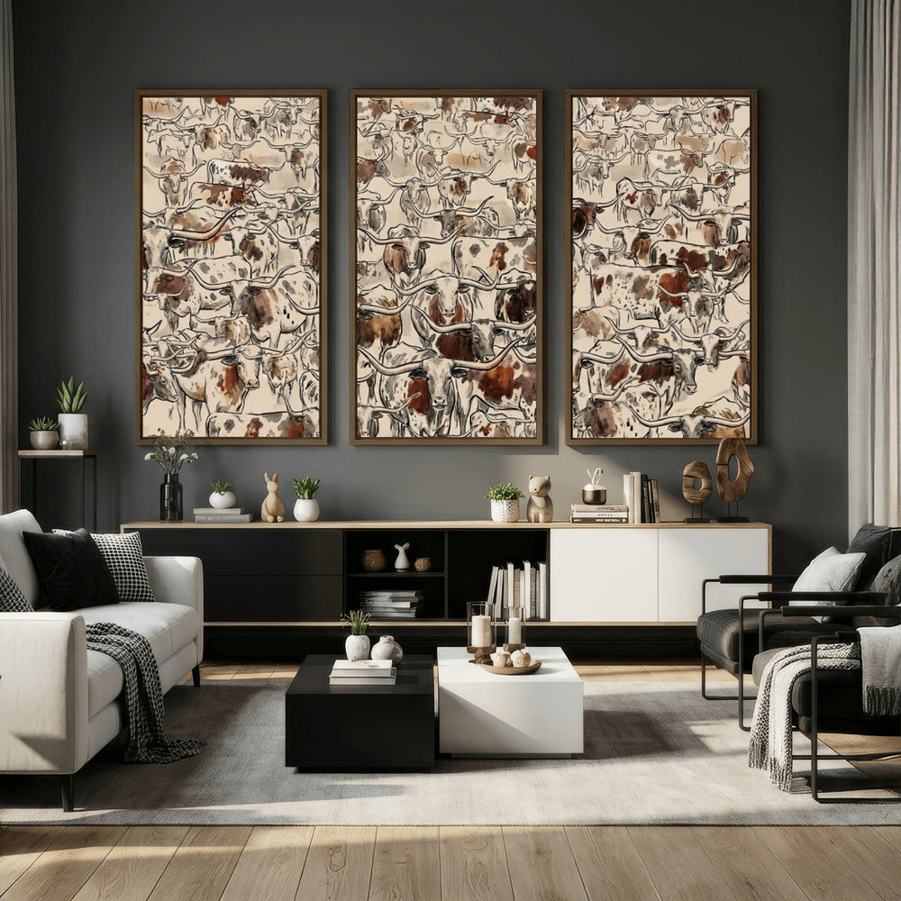 Abstract Longhorn Wall Art Canvas Print - Farm Animal