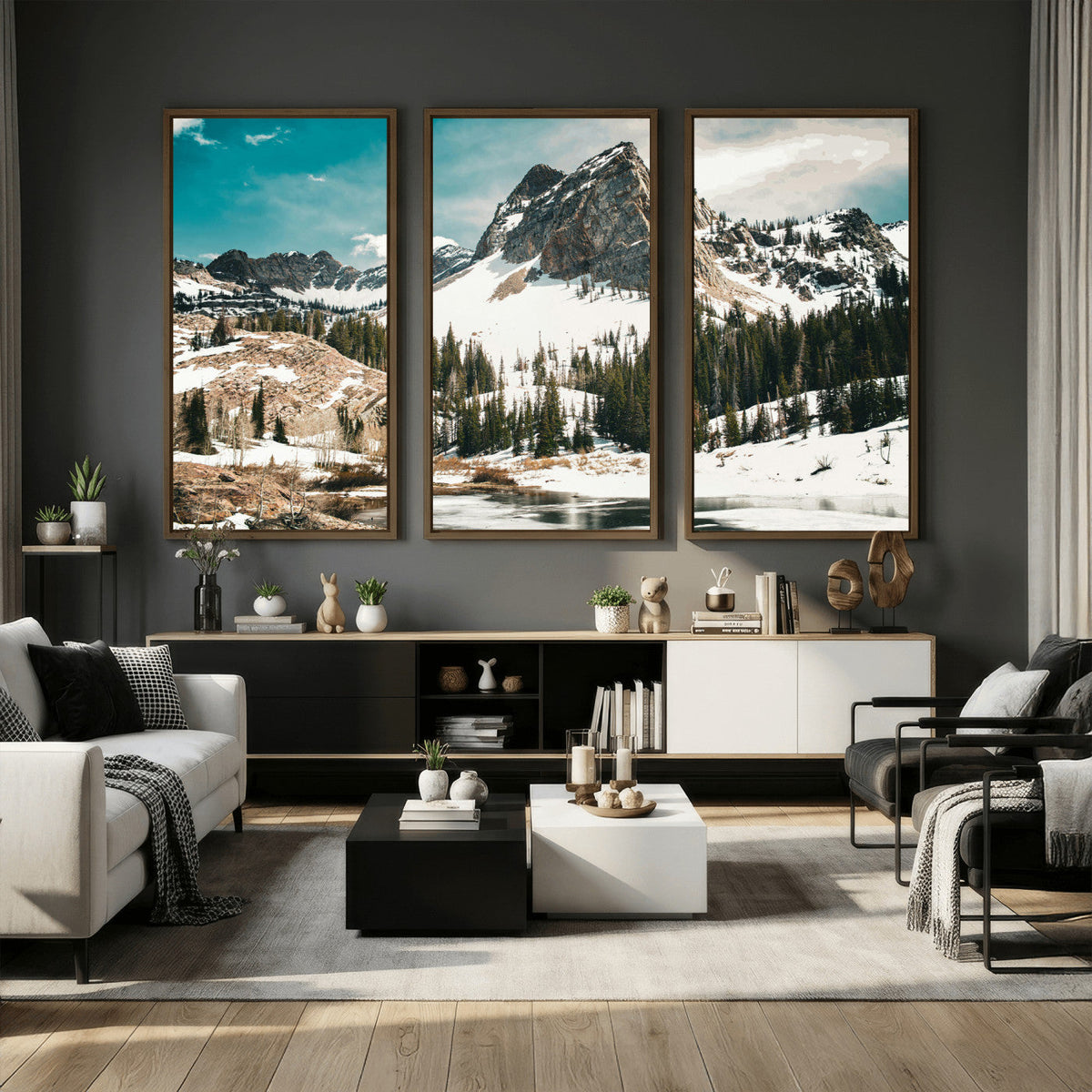 Snowy Mountain Wall Art Canvas Print, Alpine Pine Forest