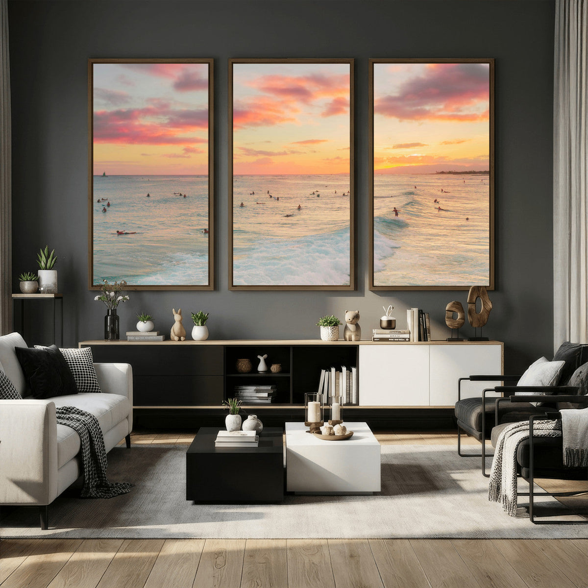 Sunset Beach Wall Art Canvas Print – Soft Coastal