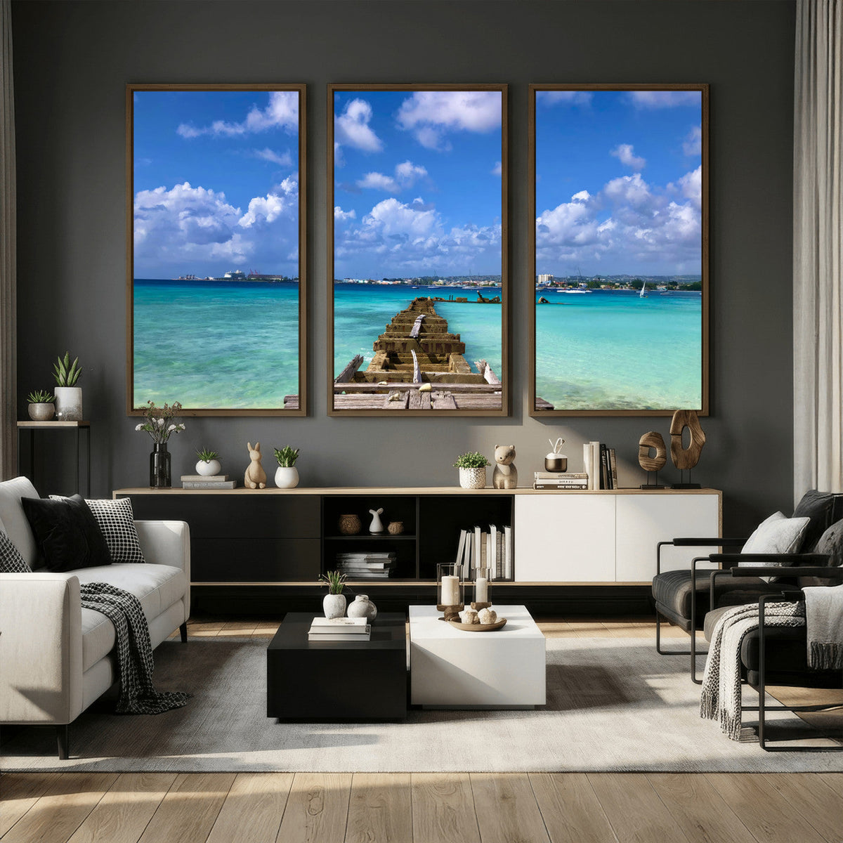 Caribbean Ocean Pier Seascape Wall Art Canvas Print,
