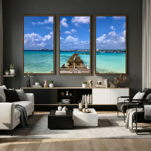 Caribbean Ocean Pier Seascape Wall Art Canvas Print,