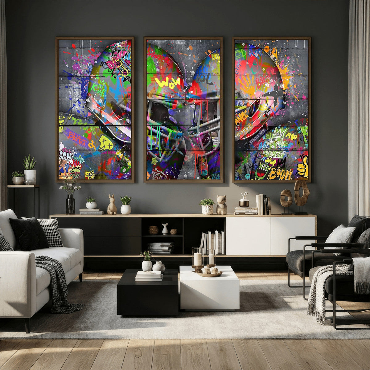 Graffiti Football Helmets Wall Art Canvas Print, Urban