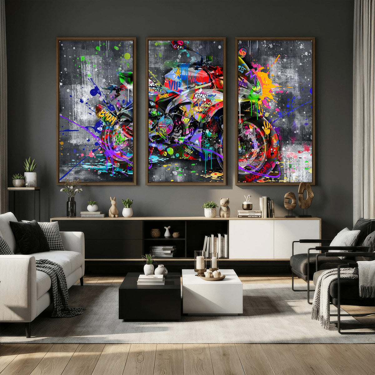 Graffiti Motorcycle Wall Art Canvas Print, Urban Street Art