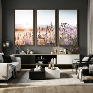 Lavender Field Wall Art Canvas Print, Butterfly Floral