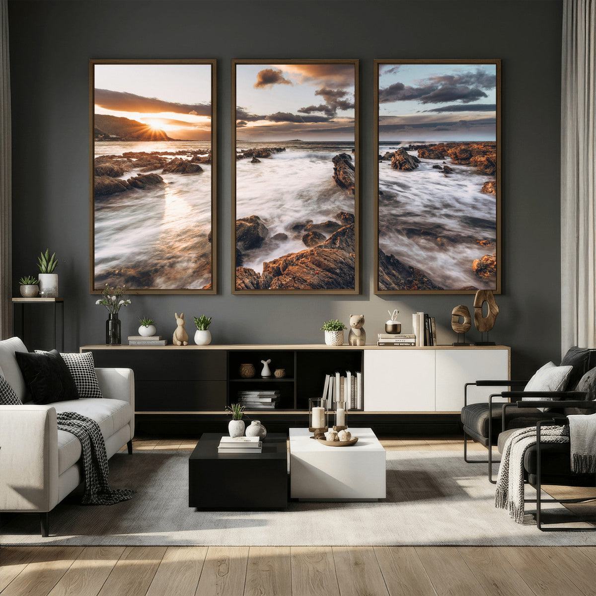 Rocky Coast Ocean Sunset Wall Art Canvas Print, Dramatic