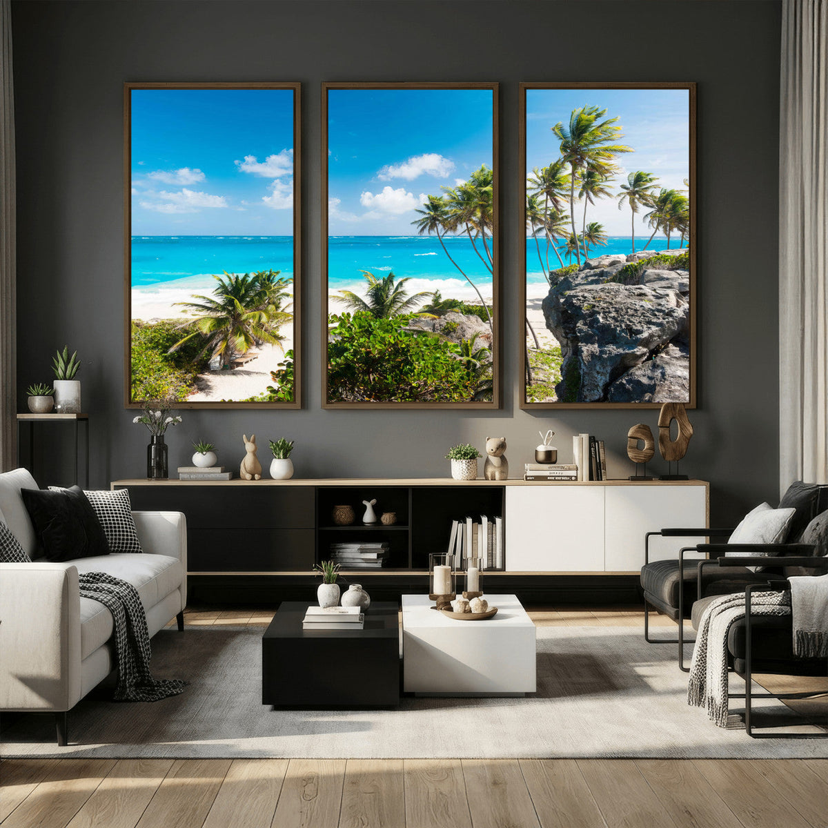 Tropical Beach Wall Art Canvas Print, Palm Tree Ocean