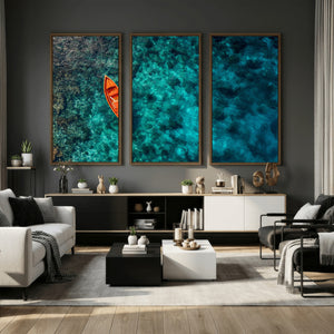 Turquoise Ocean Boat Wall Art Canvas Print