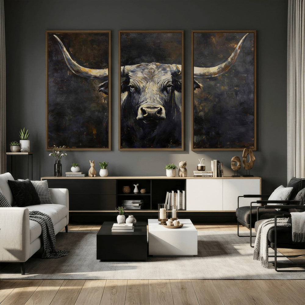 Rustic Longhorn Bull Wall Art Canvas Print – Vintage Western