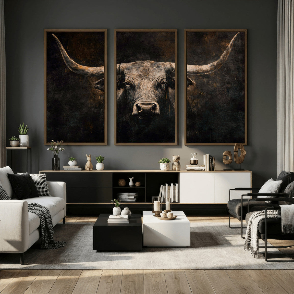 Vintage Longhorn Bull Wall Art Canvas Print – Rustic Western
