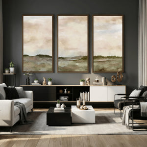 Muted Watercolor Hill Landscape Print — Beige Taupe Cloudy