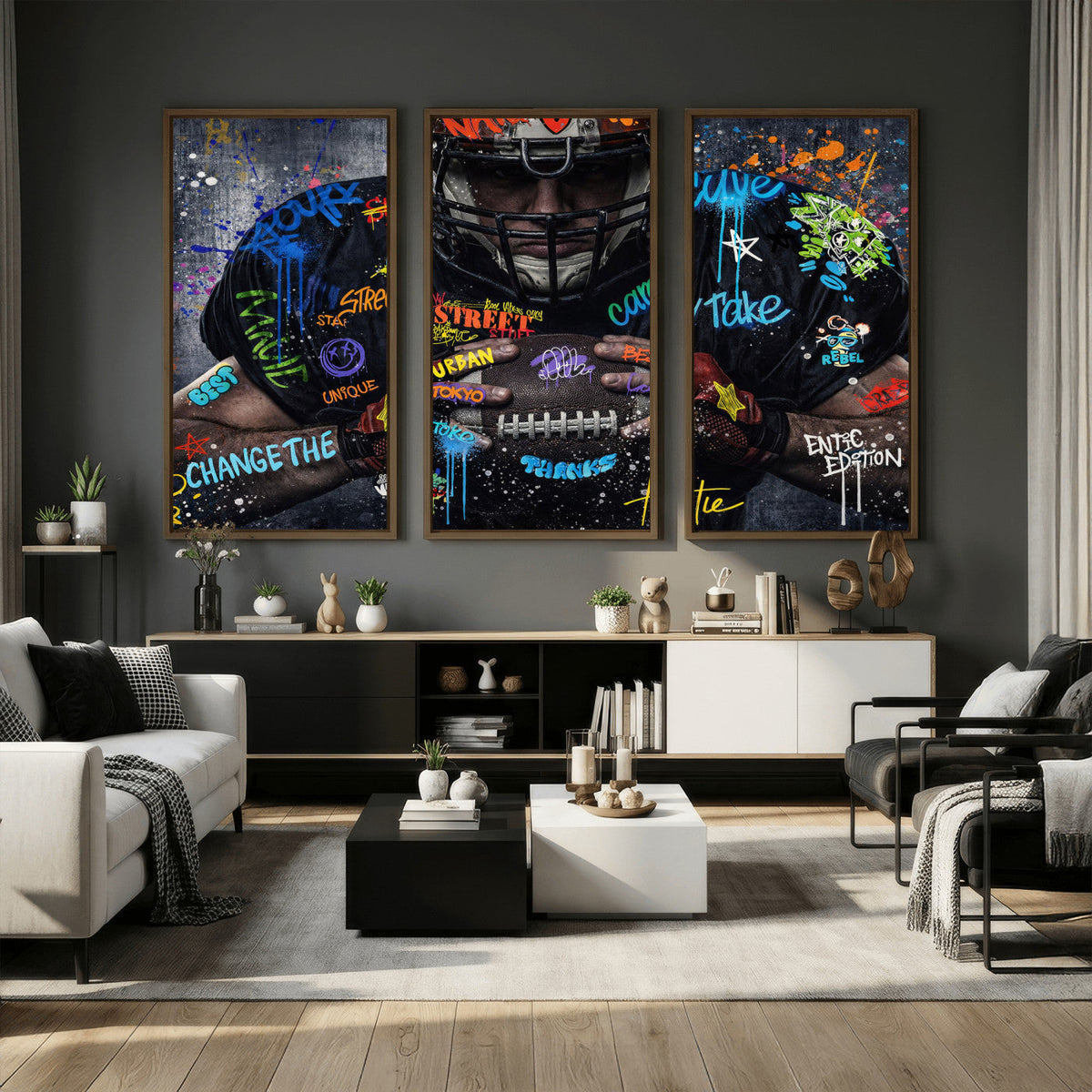 Graffiti American Football Player Street Art Wall Art Canvas