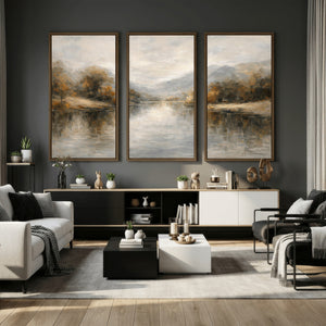 Neutral Abstract River Landscape Wall Art Canvas Print
