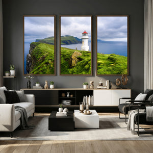 Coastal Lighthouse Wall Art Canvas Print, Cliffside Ocean