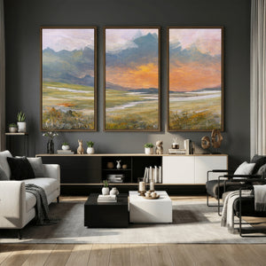 Mountain Sunset Wall Art Canvas Print Vintage Landscape