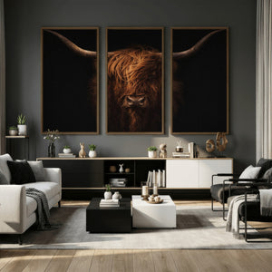 Highland Cow Wall Art Canvas Print – Moody Dark Rustic