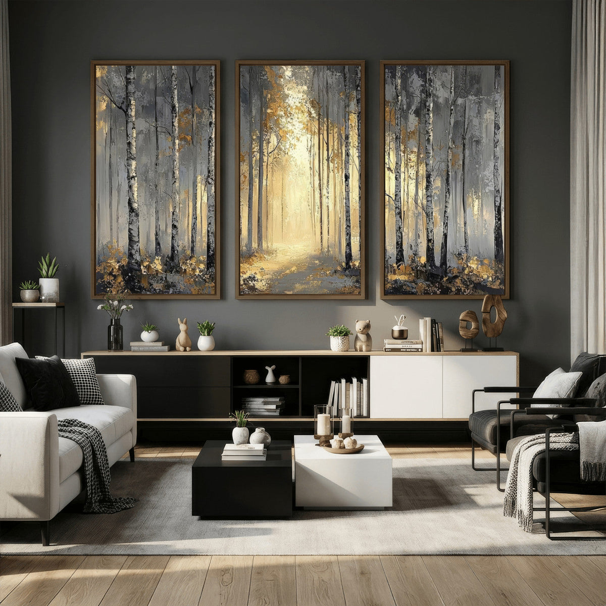 Abstract Birch Forest Wall Art Canvas Print – Modern Neutral