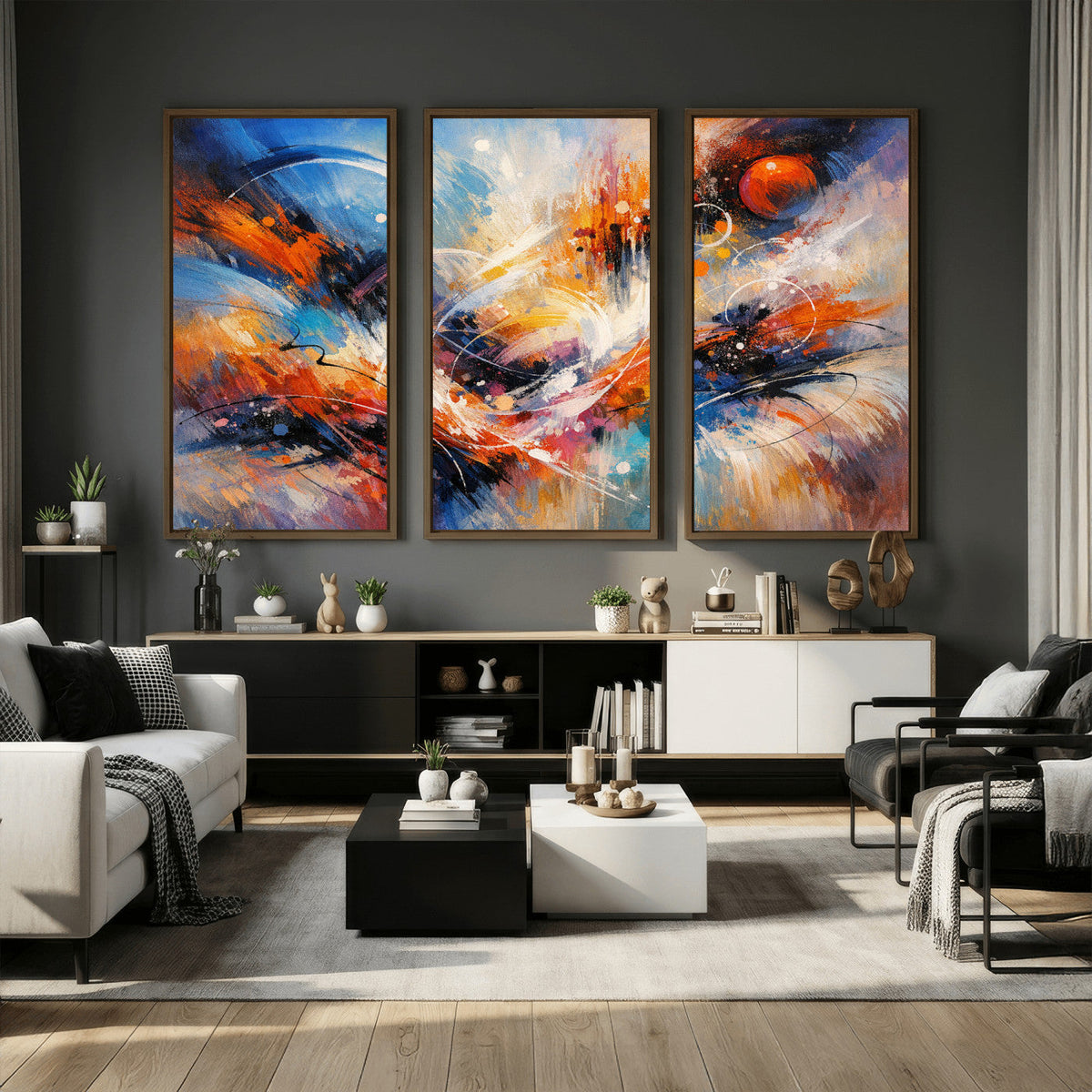 Lyrical Abstraction Wall Art Canvas Print, Orange Blue