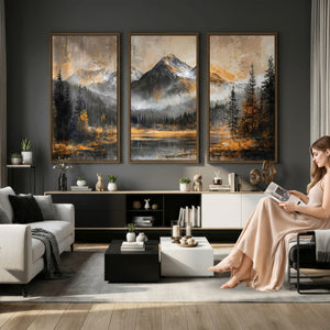 Mountain Lake Canvas Wall Art — Rustic Forest Landscape