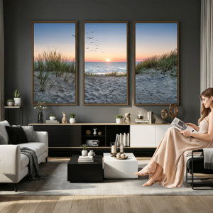 Sandy Dune Path Sunset Canvas Wall Art — Seagulls Beach