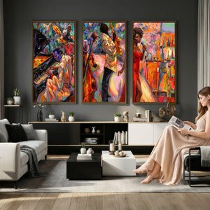 African American Jazz Singer Canvas Art — Red Dress Black
