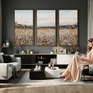 Neutral Wildflower Field Canvas Wall Art — Beige Earth Tone