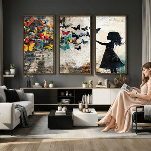Banksy Butterfly Girl Wall Art Canvas Print, Framed Street