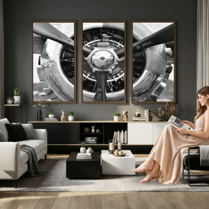 Vintage Propeller Plane Wall Art Canvas Print, Black and