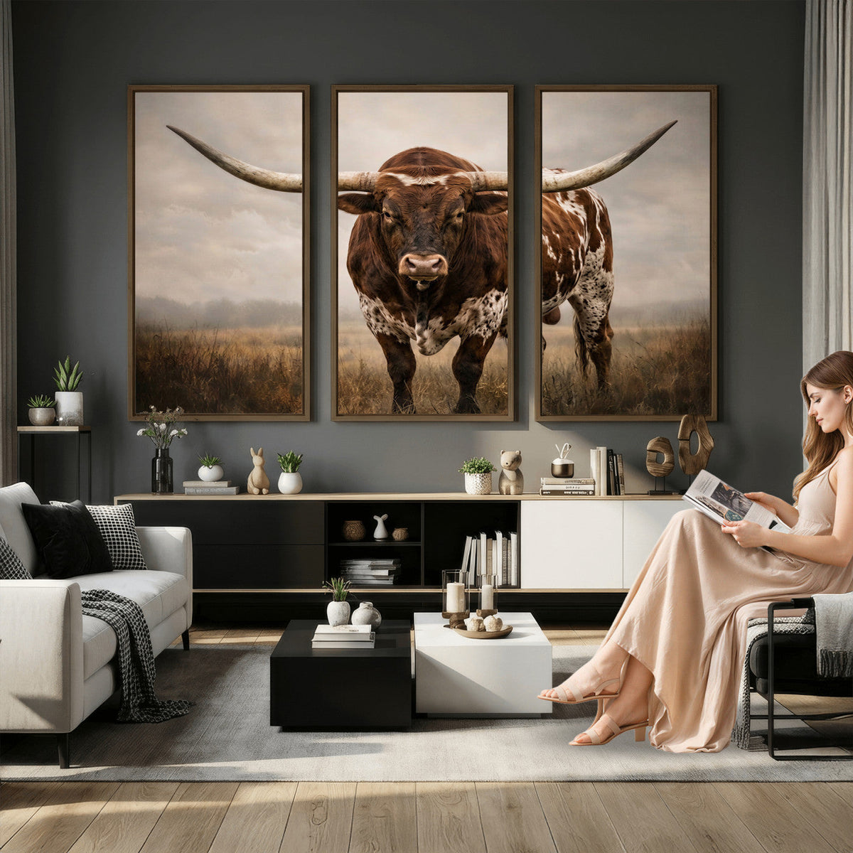 Texas Longhorn Canvas Wall Art Western Bull Desert Moody