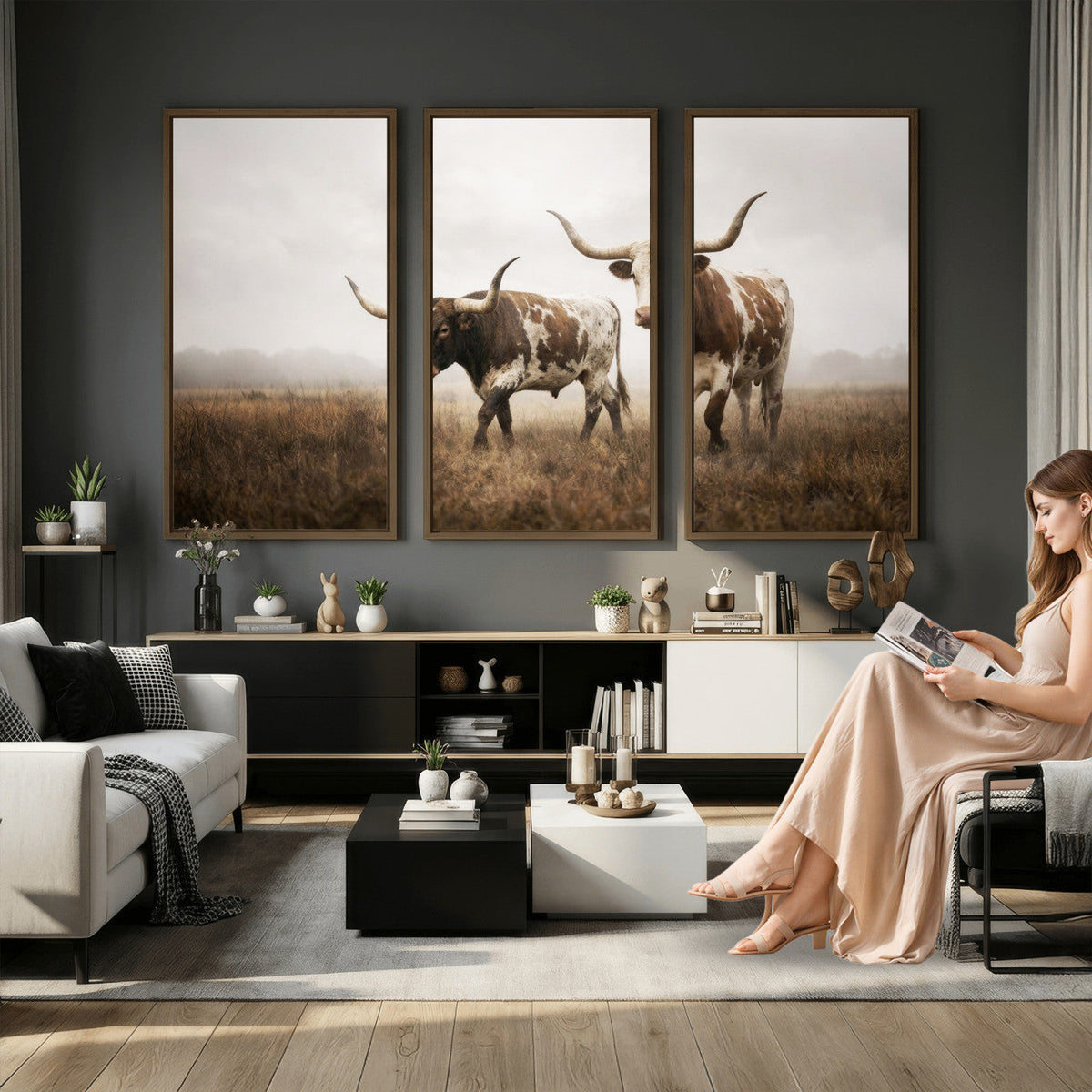 Texas Longhorn Canvas Wall Art Western Bull Desert Moody